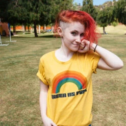 Queer As Fuck Heather Mustard Tee -Cheap Band Tees Vinyl Store MERCH 0000 model1 picA