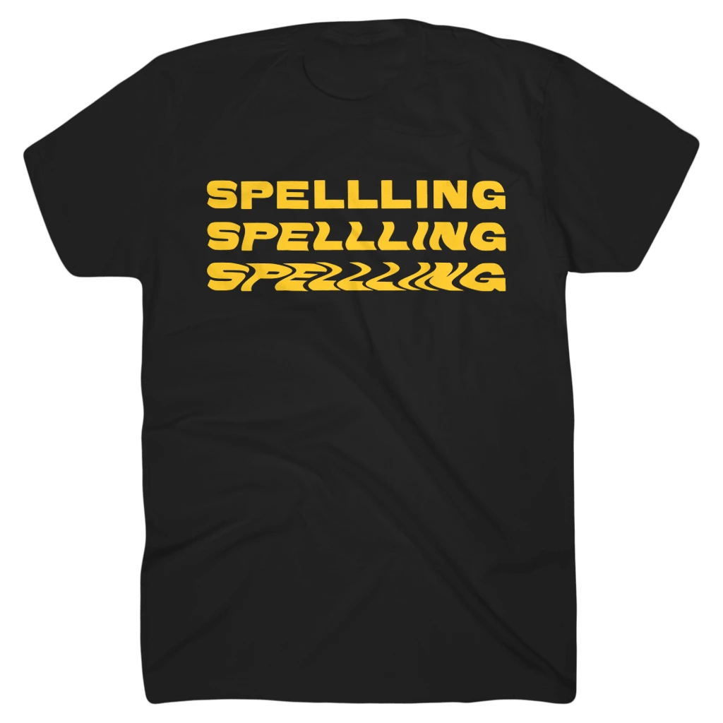Yellow SPELLLING Black T-Shirt 1 Yellow SPELLLING Black T-Shirt