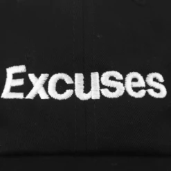 Excuses Black Hat -Cheap Band Tees Vinyl Store TaraMacri BlackDadHatFrontClose