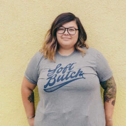 Soft Butch Grey Tri-Blend -Cheap Band Tees Vinyl Store softbutch 0002 model2 pic1